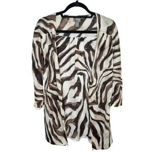 Chicos Travelers LINEN blend Animal Print Open Cardigan -Medium